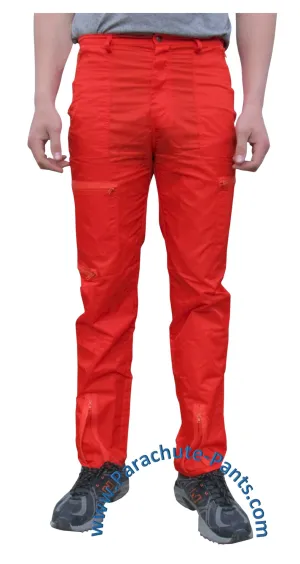 Countdown Red Classic Nylon Parachute Pants with Red Zippers