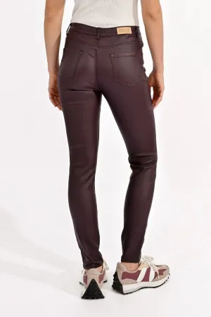 Dark Red Slim Coated Pants