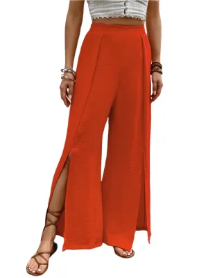 TEEK - Orange Red Slit Wide Leg Pants