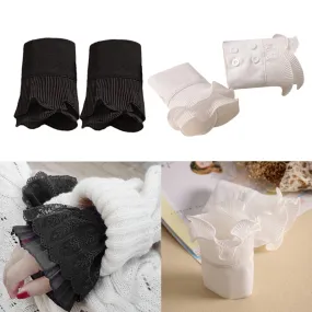 1 Pair Fake Sleeves Womens Sweater Decorative Cuff Lace Wrist Sleeve Black