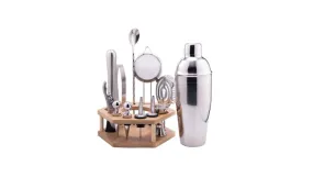 13-Piece Stainless Steel Cocktail Shaker Set With Bamboo Rack