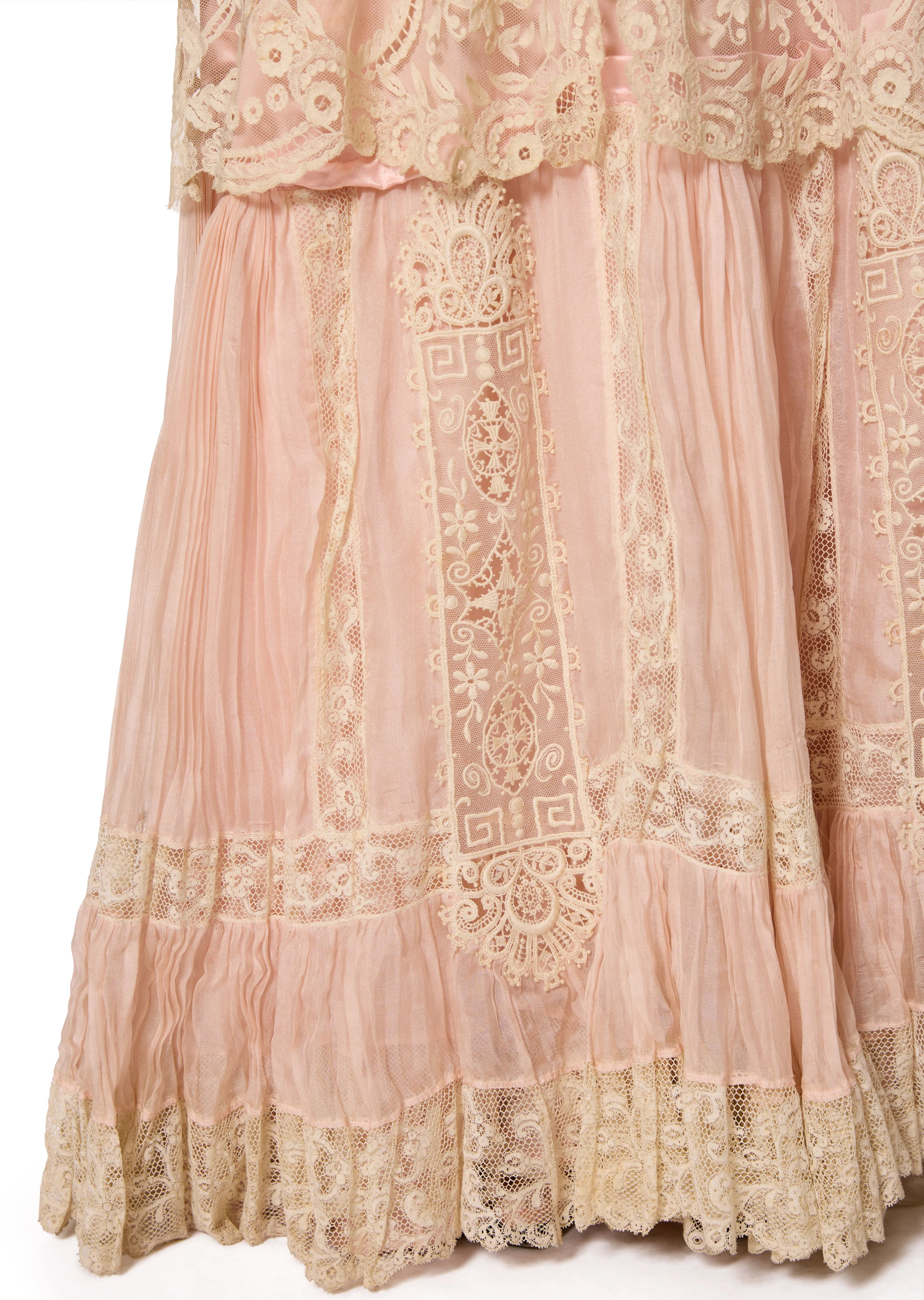 1920s Cream and Blush Intricate Lace Gown