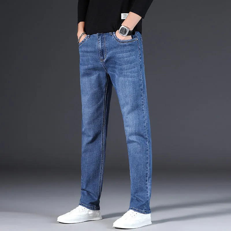 2023 New Fall Slim Fit Trousers Mid-High Waist plus Size Straight Pants Men's Middle-Aged Stretch Cotton Jeans