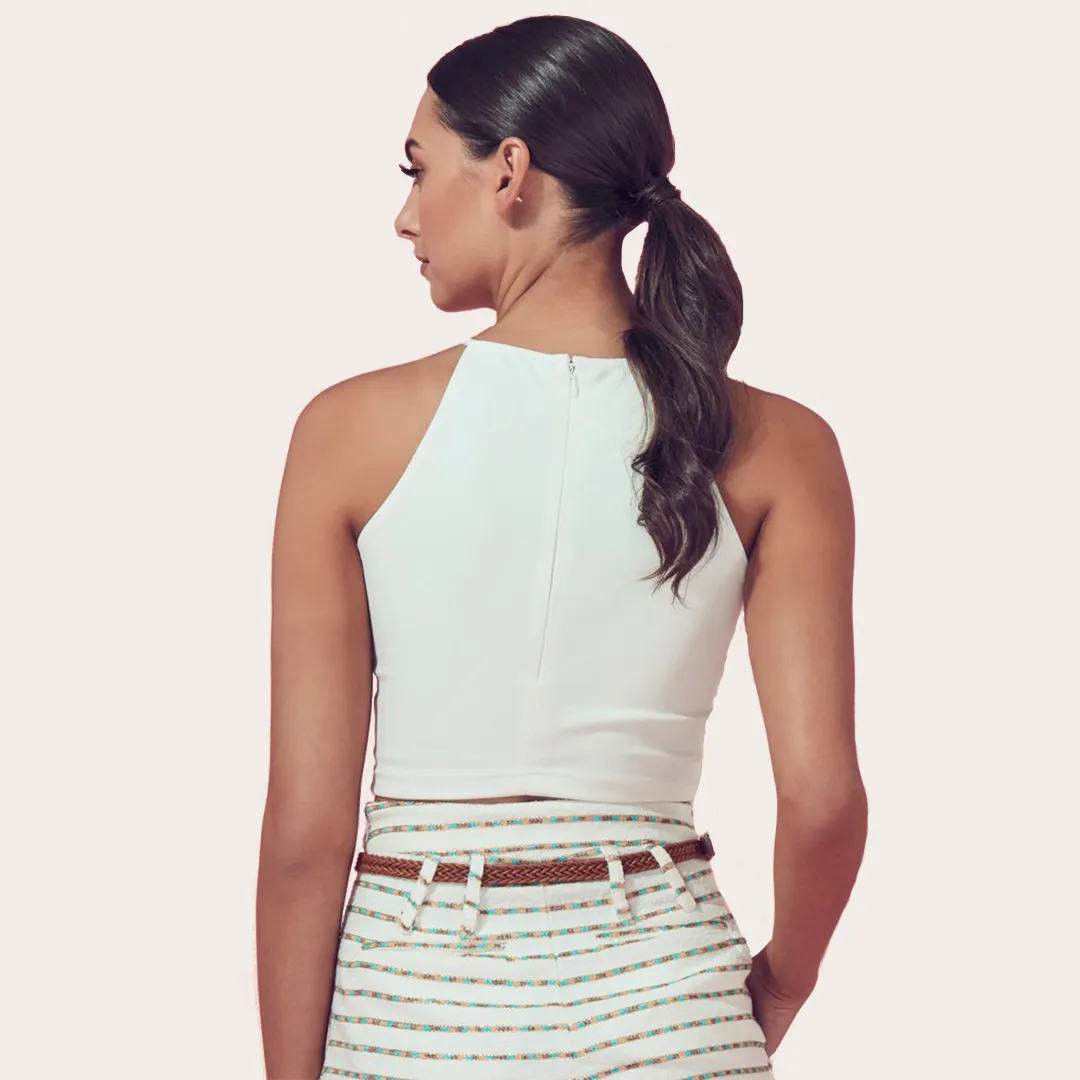 ABUDANTINA Sleeveless Ivory White Basic Crop Top