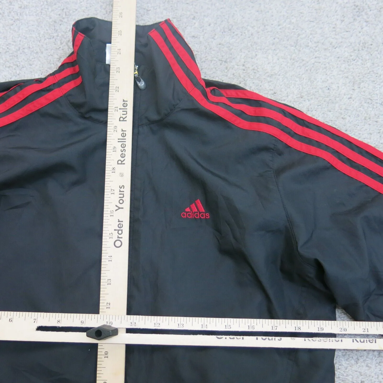 Adidas 3 Stripes Womens Full Zip Rain Jacket Embroidered Logo Black Size Medium