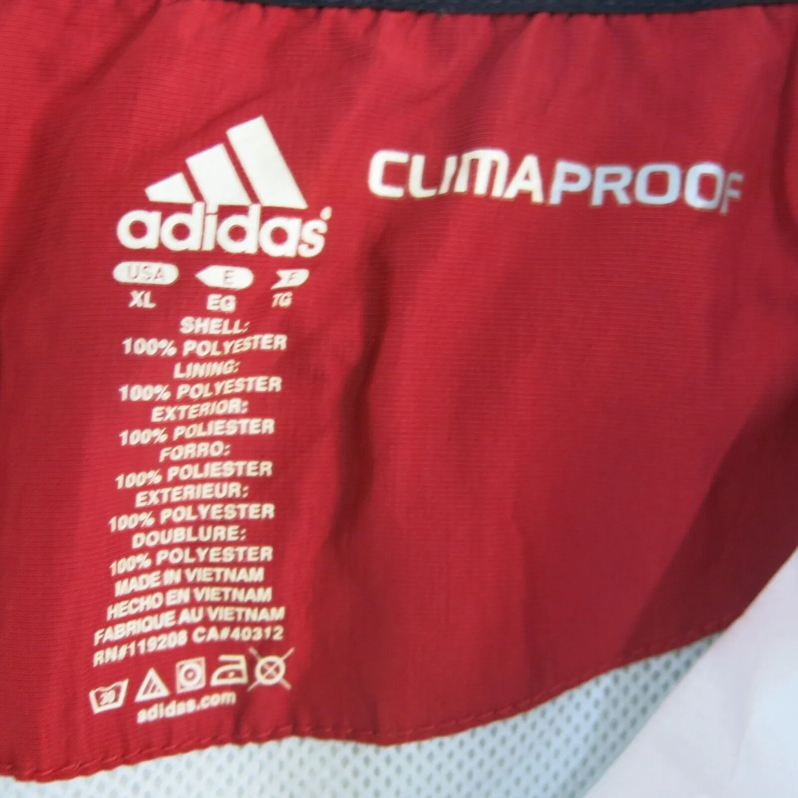 Adidas Climaproof Mens Quarter Zip Lightweight Jacket Mustangs White Red Size XL