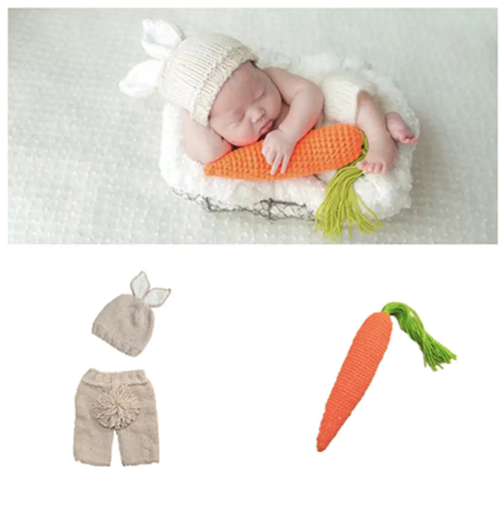 Adorable Rabbit Photography Clothing Set for Children: Crochet Knitting Stick Hat and Pants with Carrot