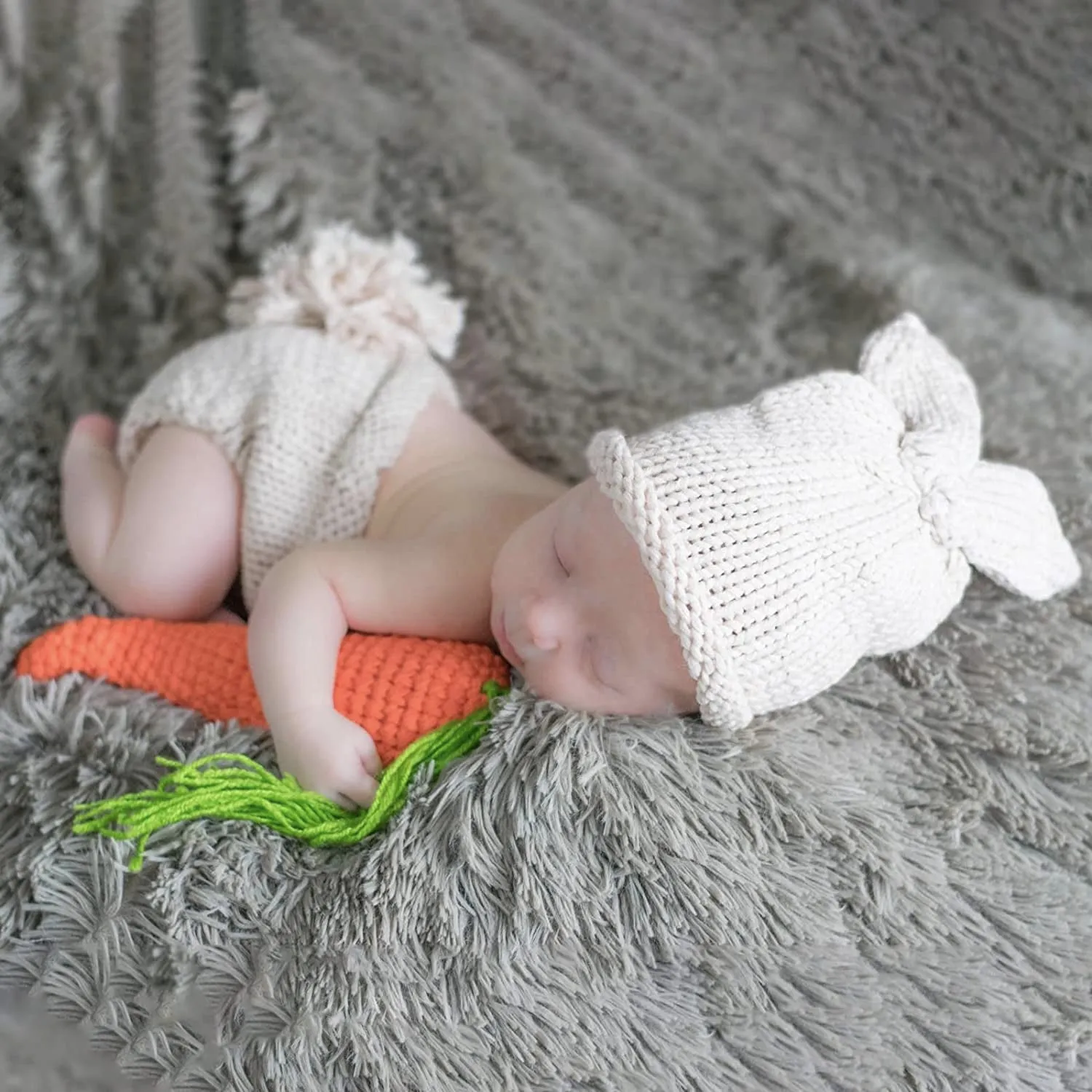 Adorable Rabbit Photography Clothing Set for Children: Crochet Knitting Stick Hat and Pants with Carrot