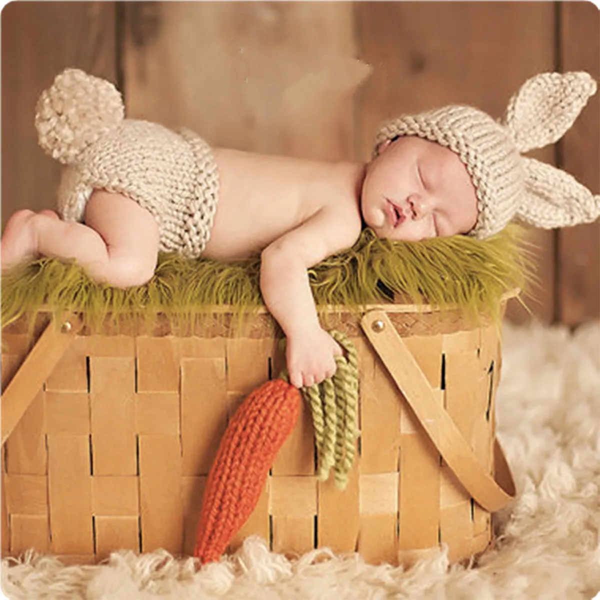 Adorable Rabbit Photography Clothing Set for Children: Crochet Knitting Stick Hat and Pants with Carrot