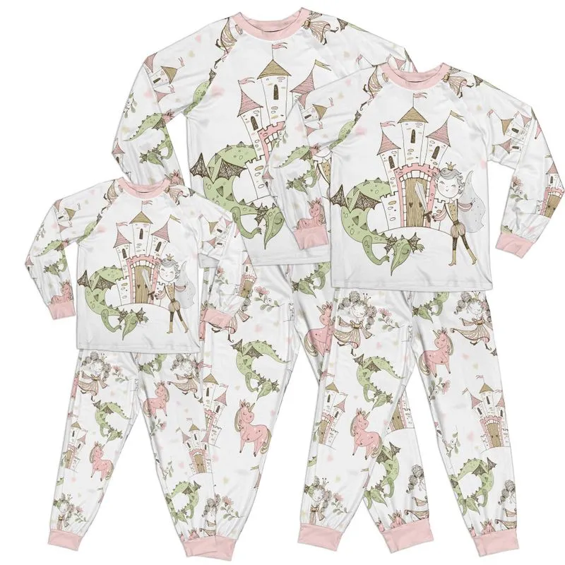 Adult Pajamas Set Matching Whimsical Fairytale Prince Dragon