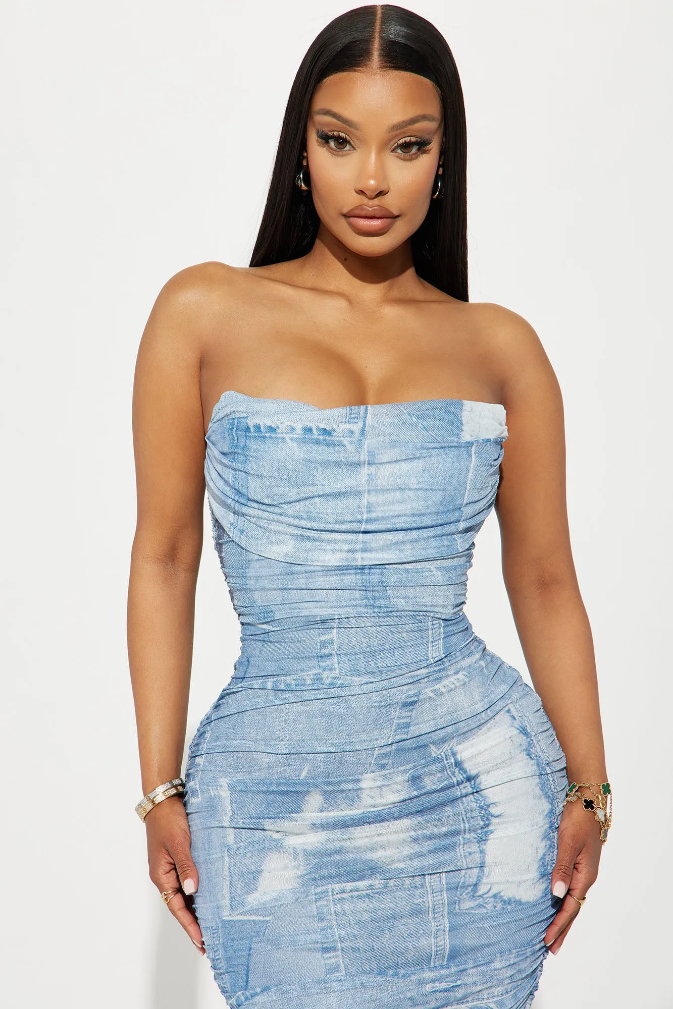 Alexis Mesh Maxi Dress - Blue/combo