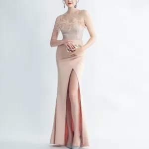 Alice Rhinestone Feathered Neckline Maxi Dress