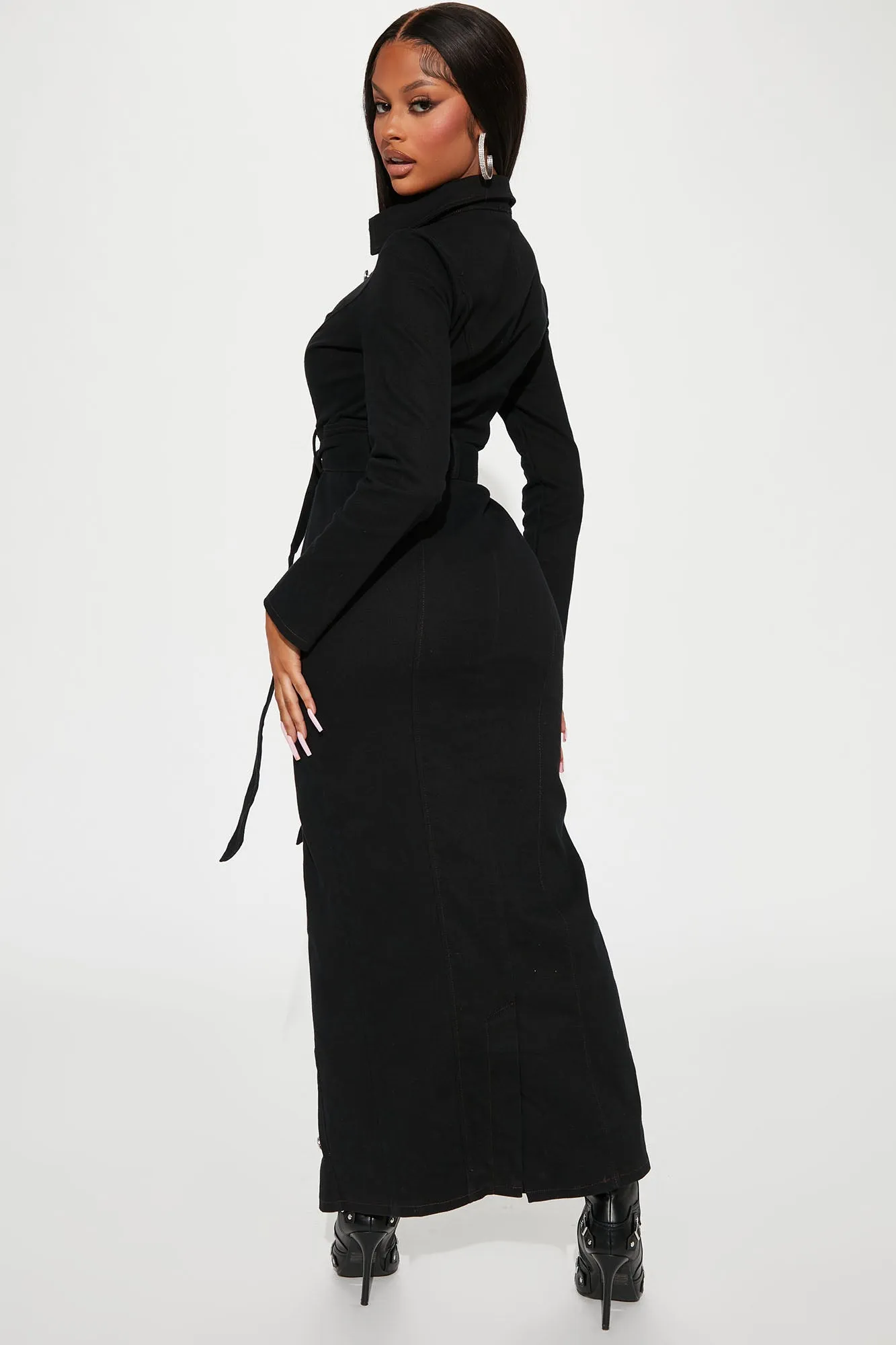 Alyana Denim Maxi Dress - Black