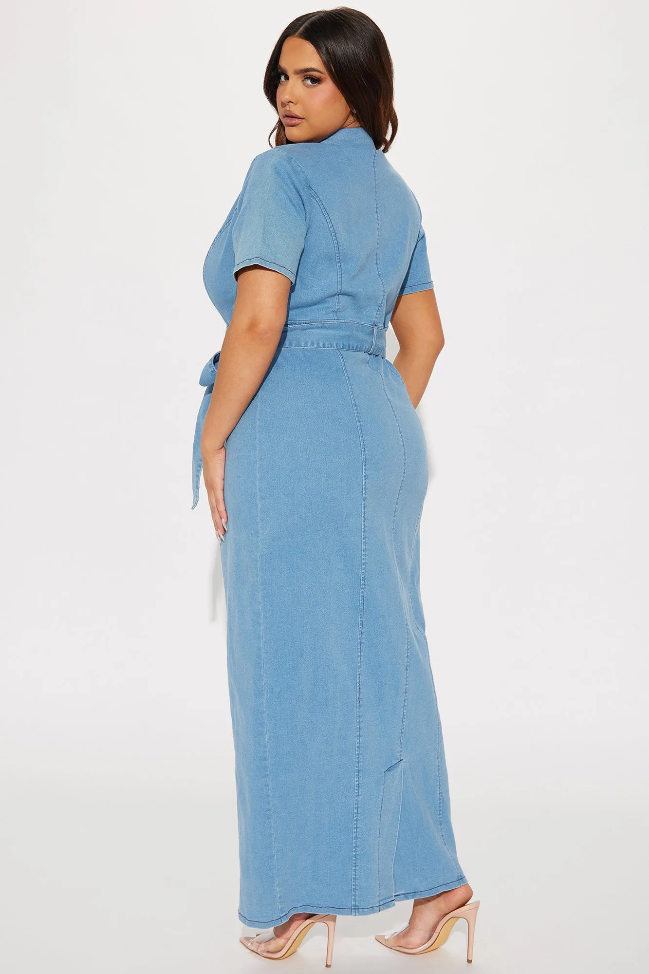 Alyana Short Sleeve Denim Maxi Dress - Medium Wash