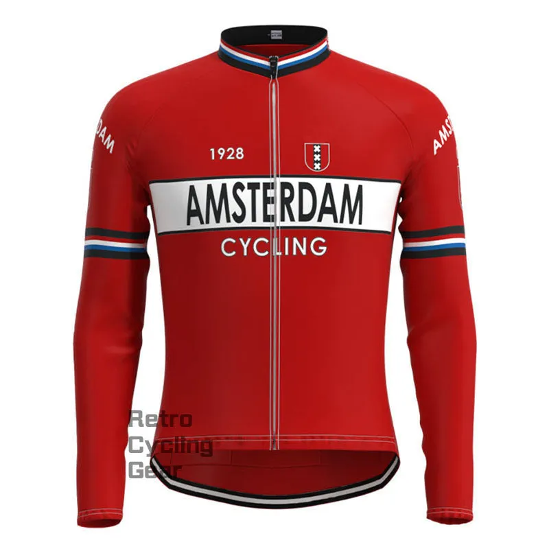 Amsterdam Red Retro Long Sleeve Cycling Kit