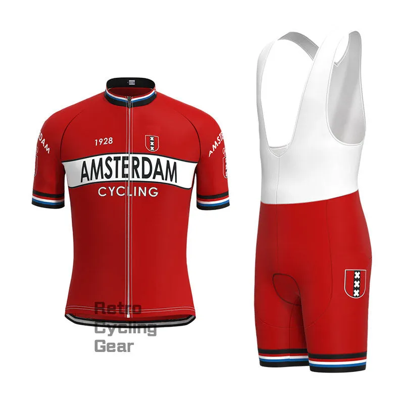 Amsterdam Red Retro Long Sleeve Cycling Kit