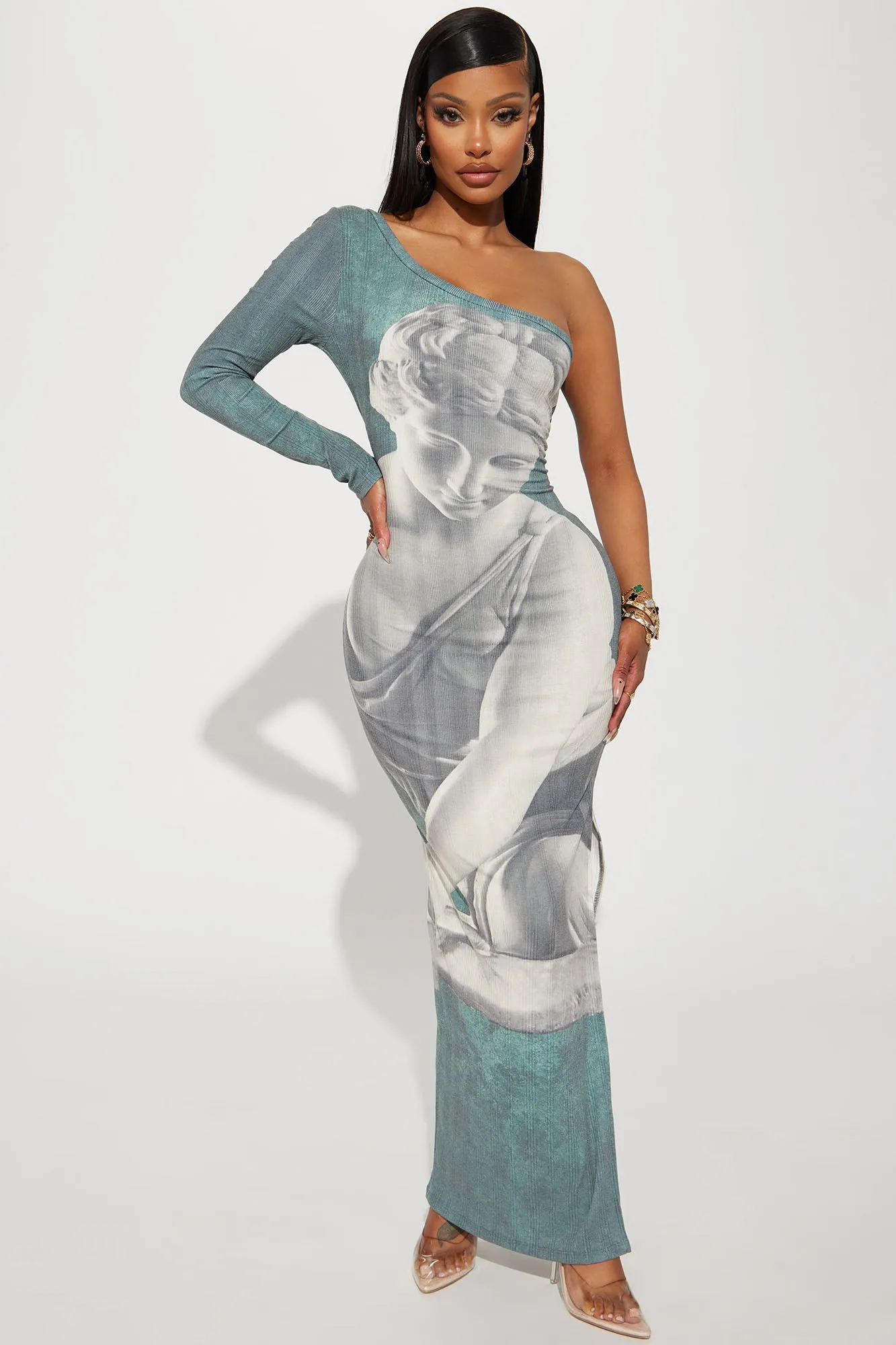 Angel Ribbed Maxi Dress - Teal/combo