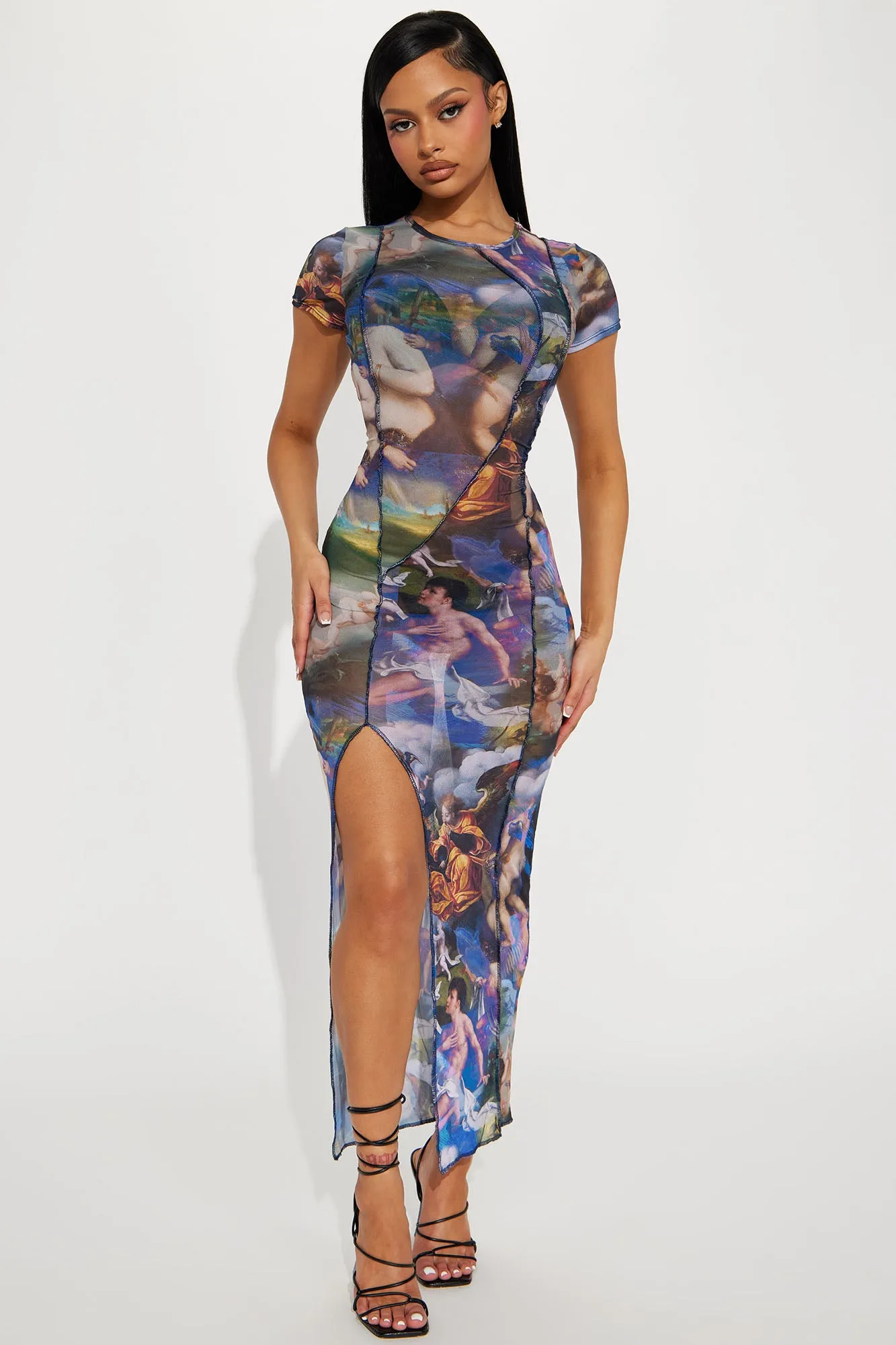 Angels In The Sky Mesh Maxi Dress - Multi Color