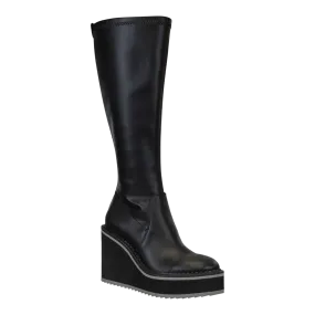 APEX in BLACK Wedge Knee High Boots