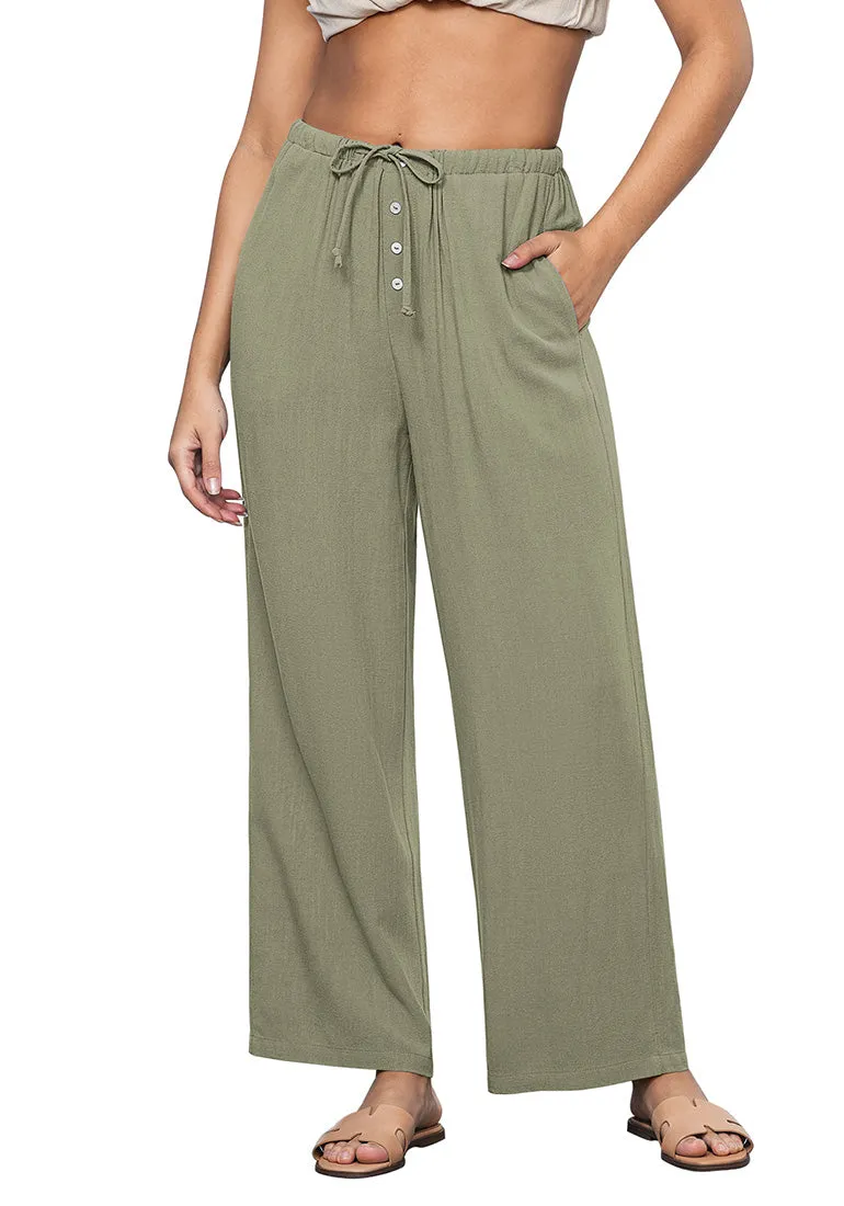 Army Green Lightweight Casual Quick Dry Breathable Comfy Wide Leg Pant Elastic Waist