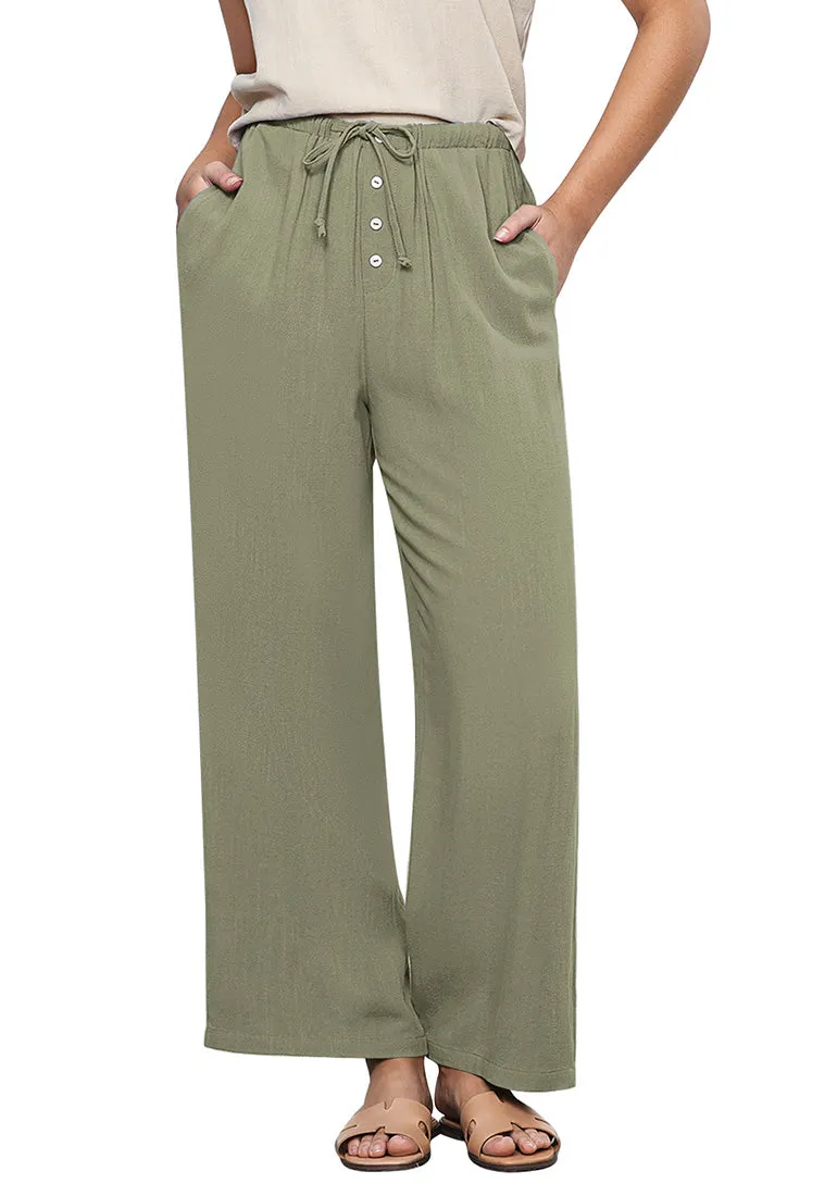 Army Green Lightweight Casual Quick Dry Breathable Comfy Wide Leg Pant Elastic Waist