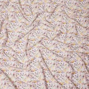 Autumn Leaves Print Synthetic Modal Satin Fabric - Soft Pastel, 110cm - Buy Online-D17972