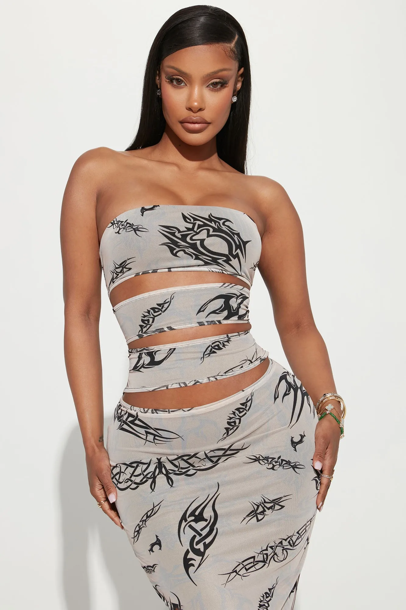 Bad Babe Mesh Maxi Dress - Nude/combo