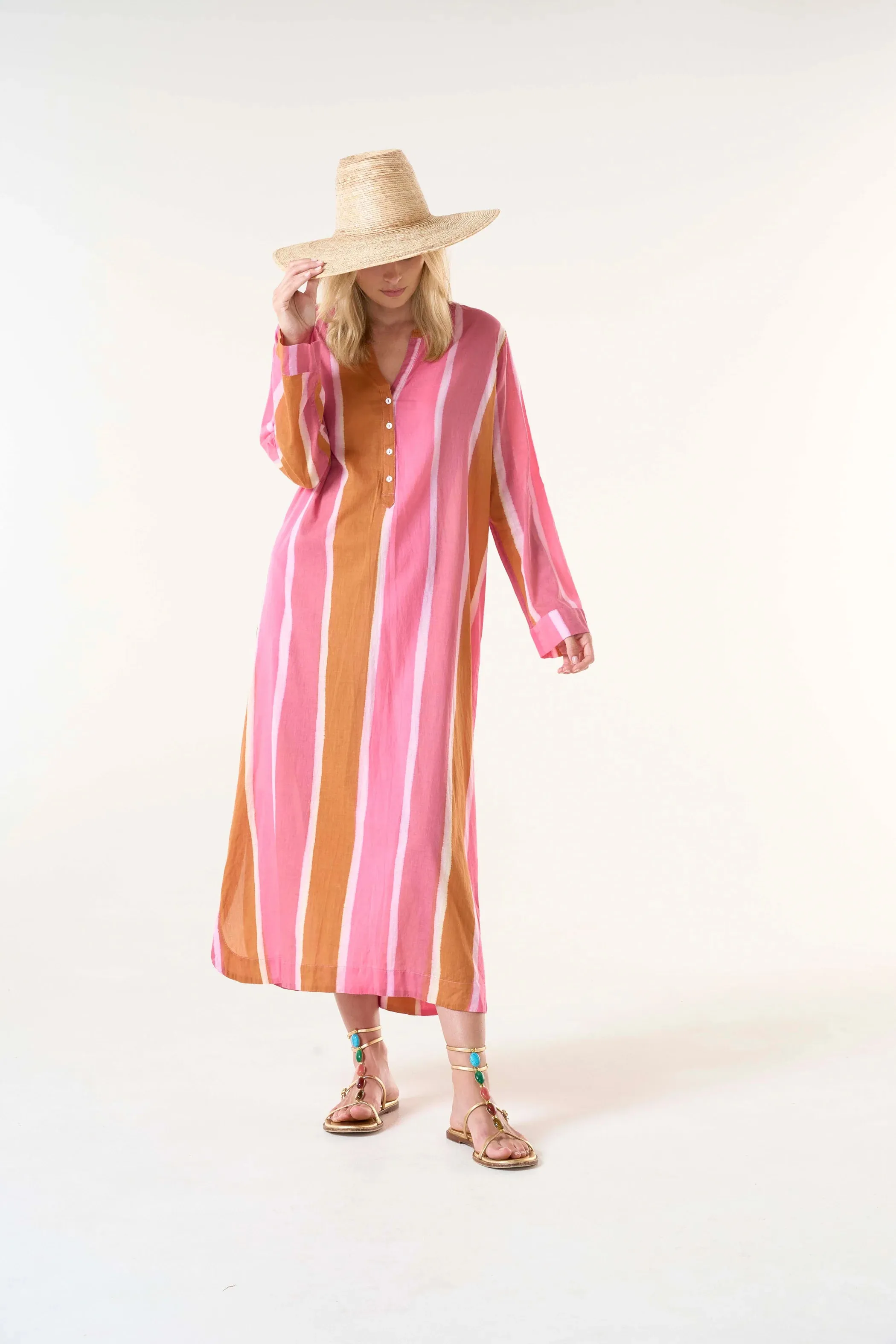 BAZAAR STRIPE COTTON DRESS | Moroccan Stripe Pink