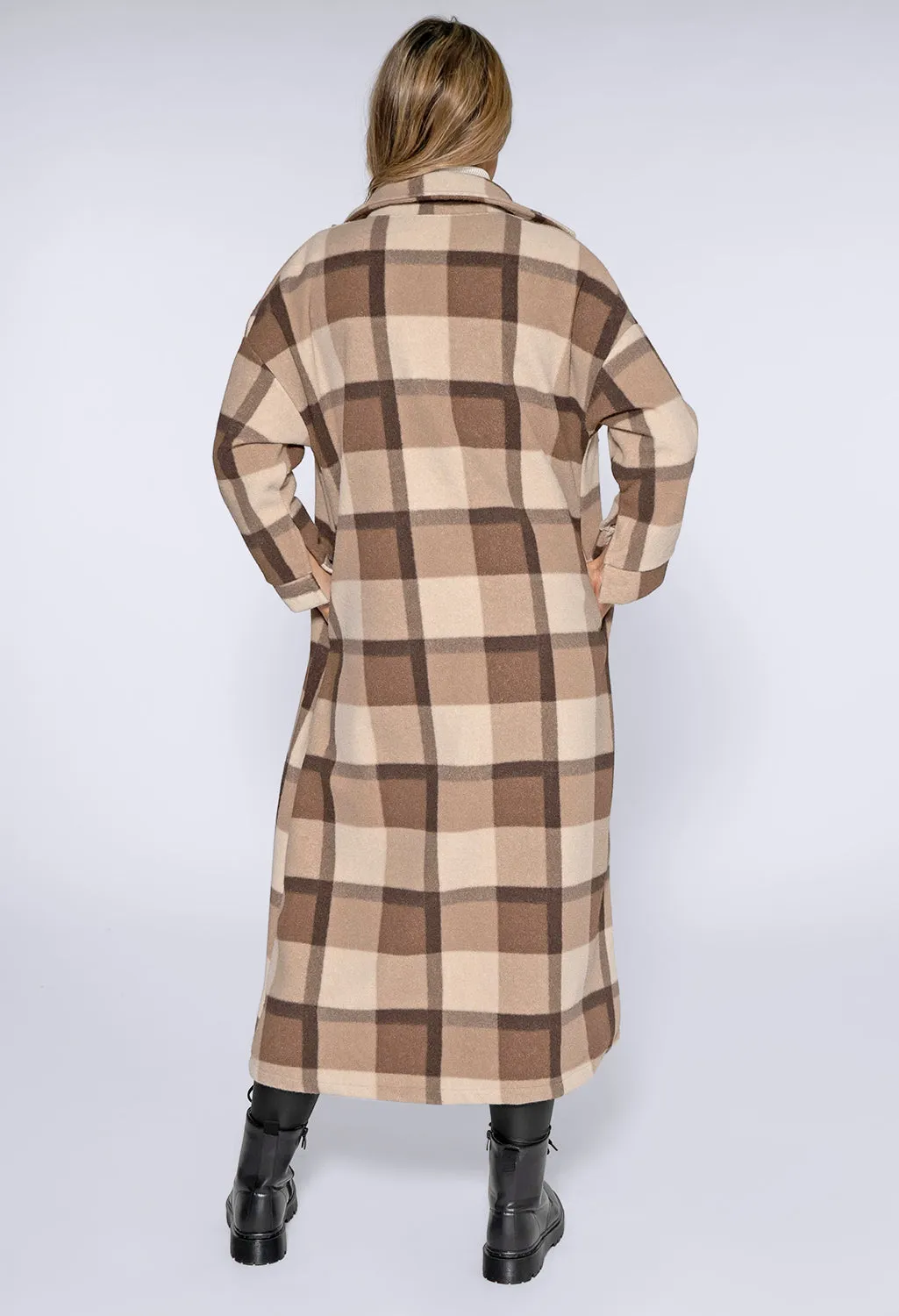 Beige Check Long Coat