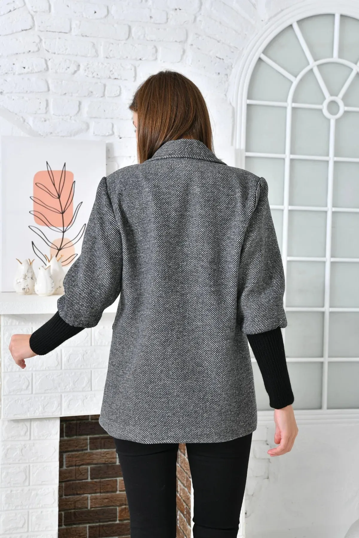 BLACK KNITWEAR SLEEVE CACHET  JACKET