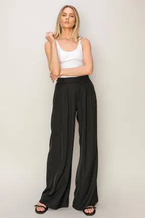 Black Palazzo Satin Pants