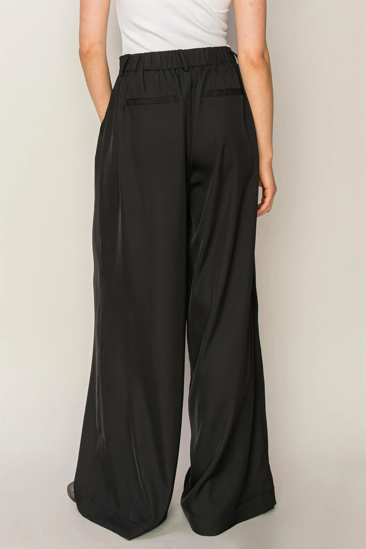 Black Palazzo Satin Pants