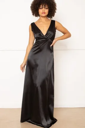 Black Satin Sleeveless Floor Length Evening Gown