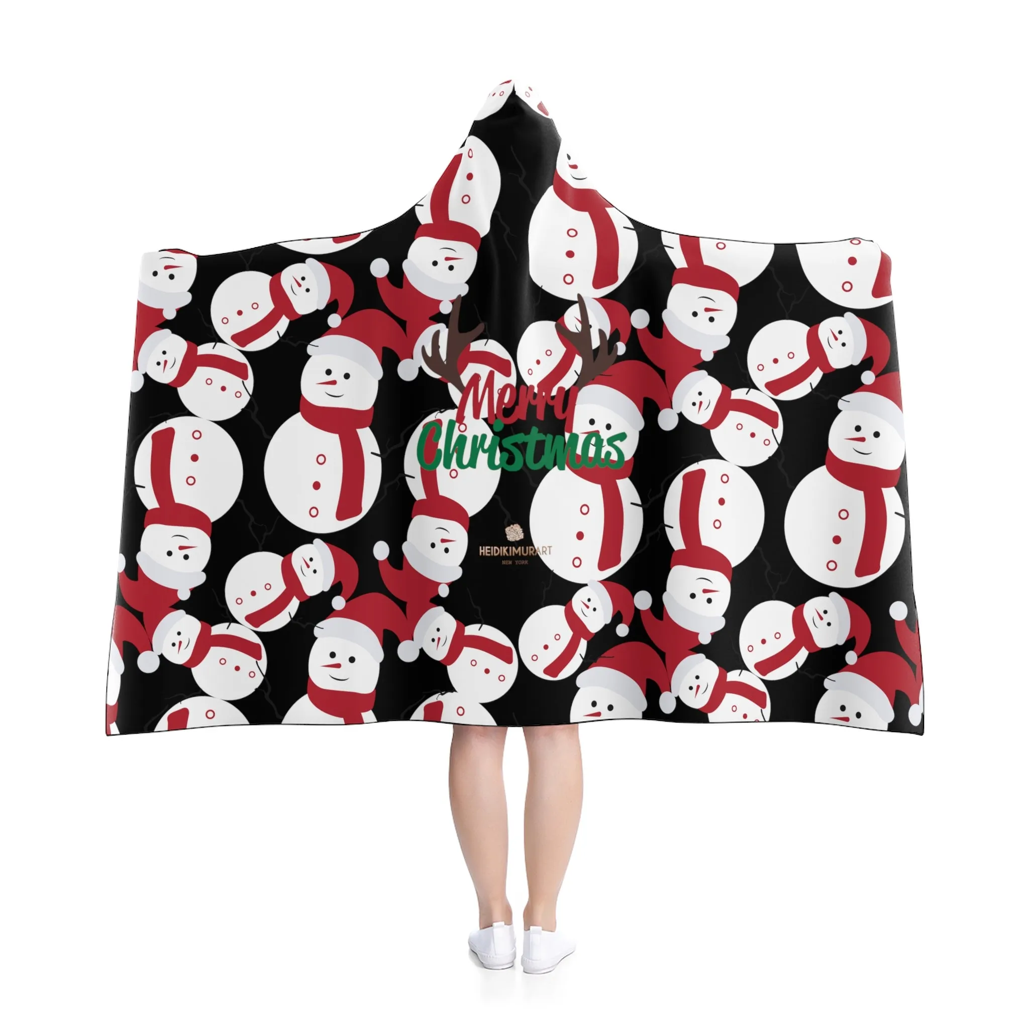 Black Snowman Christmas Hooded Blanket, Lightweight Christmas Holiday Soft Blanket