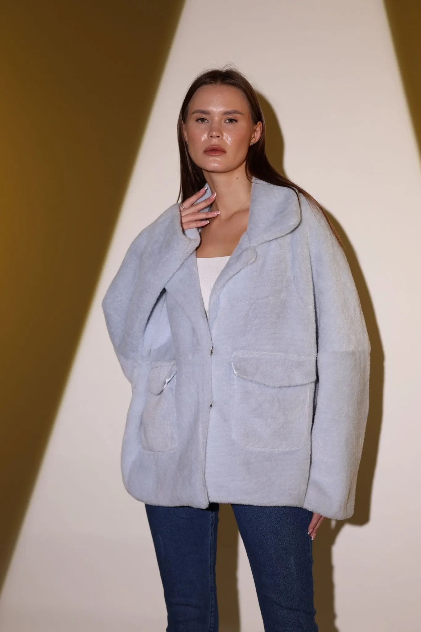 Blue Fur Double Pocket Coat