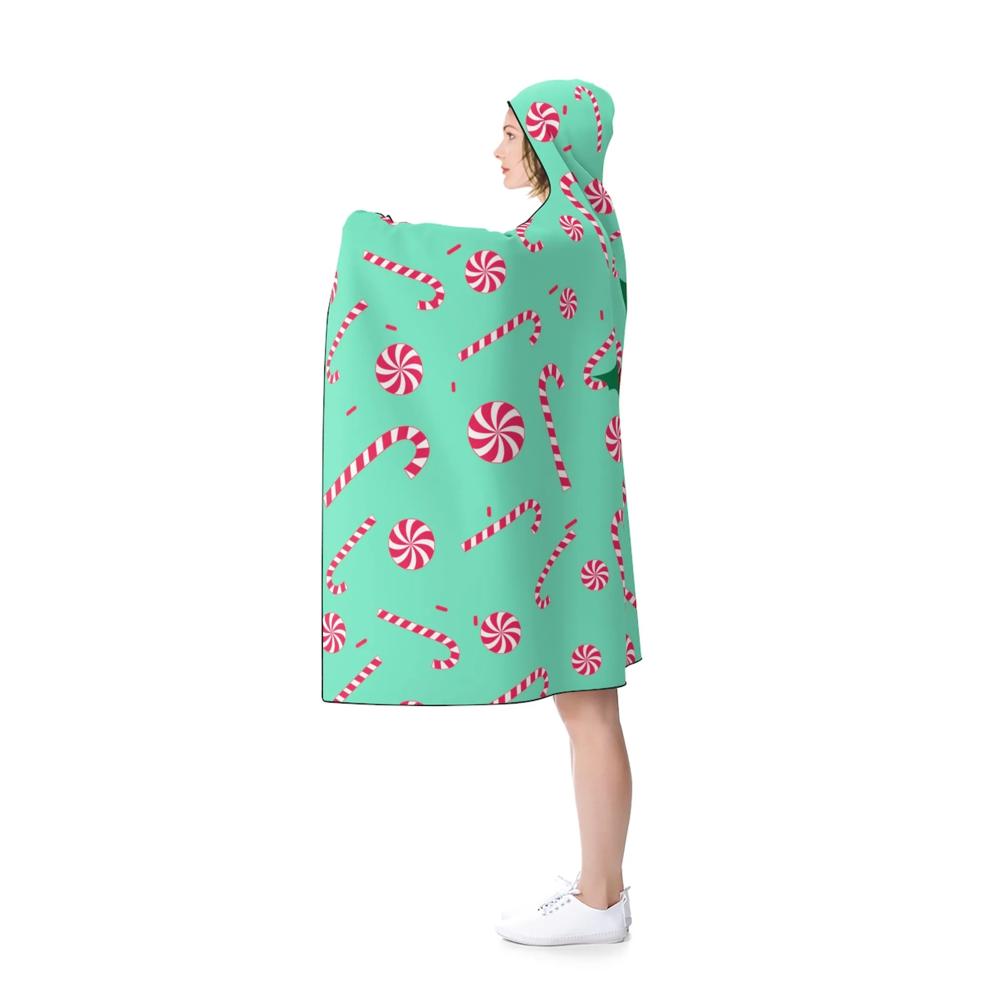 Blue Lightweight Christmas Red Sugar Cane Designer Holiday Party Hooded Blanket