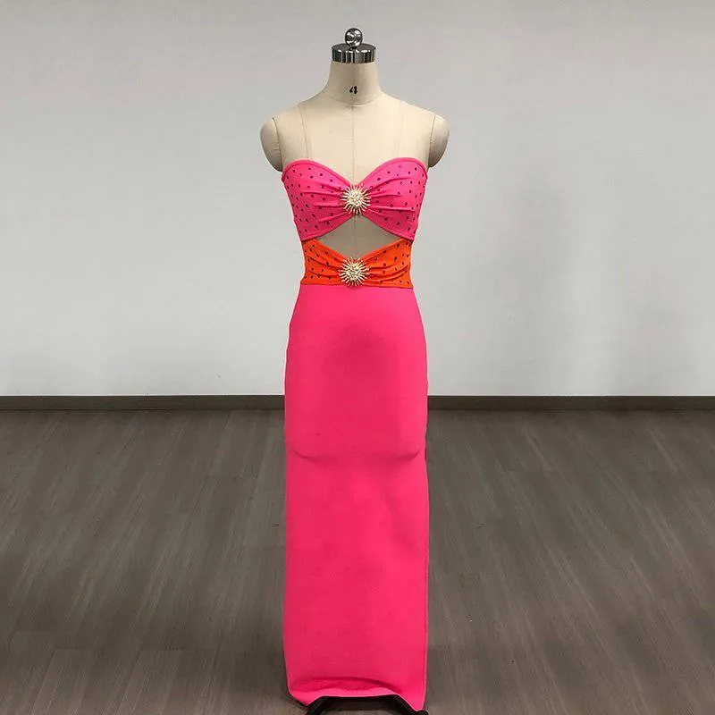 Briar Strapless Jewel Decor High Slit Maxi Dress