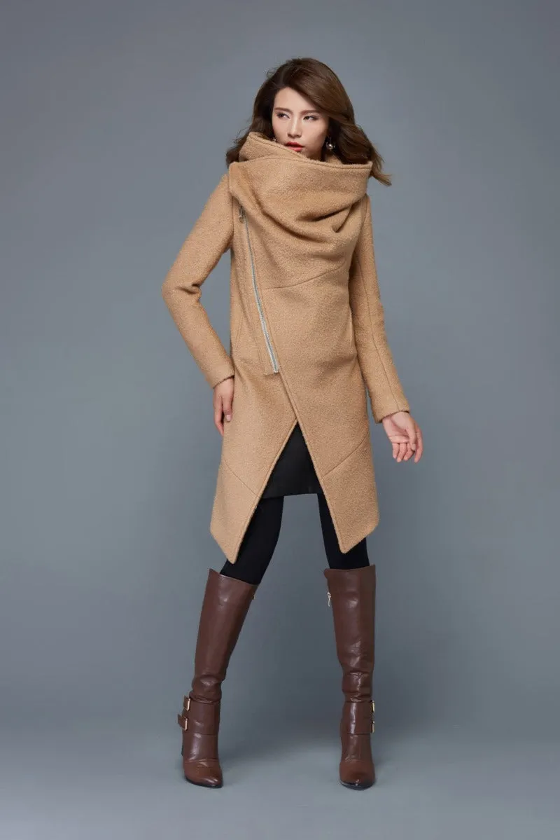 Brown Asymmetrical Winter Wool Coat C959