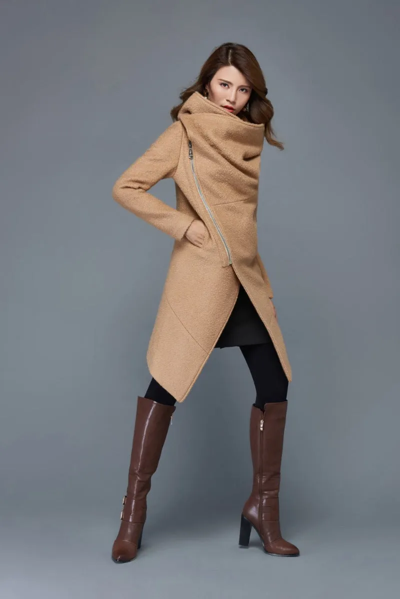 Brown Asymmetrical Winter Wool Coat C959