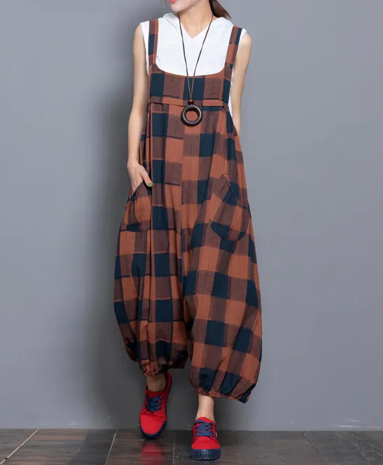 Checked Denim Casual Spring Denim Overall Plaid Women Jumpsuits QY07