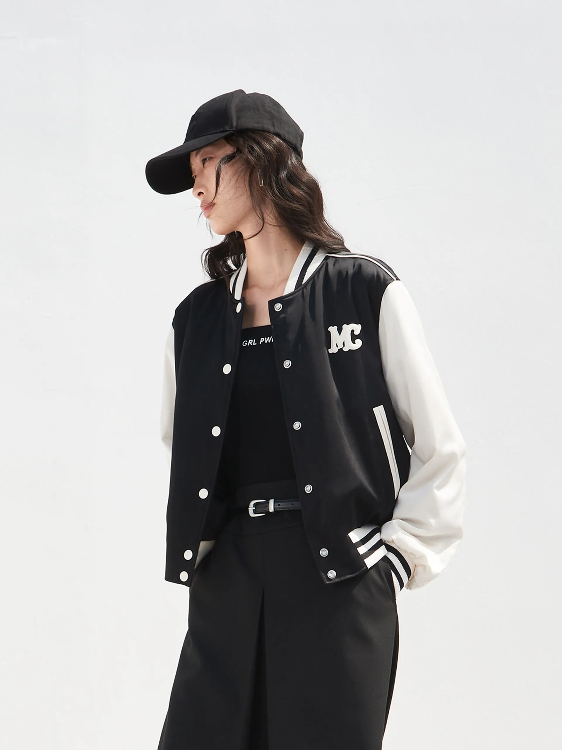 Contrast Logo Baseball Jacket