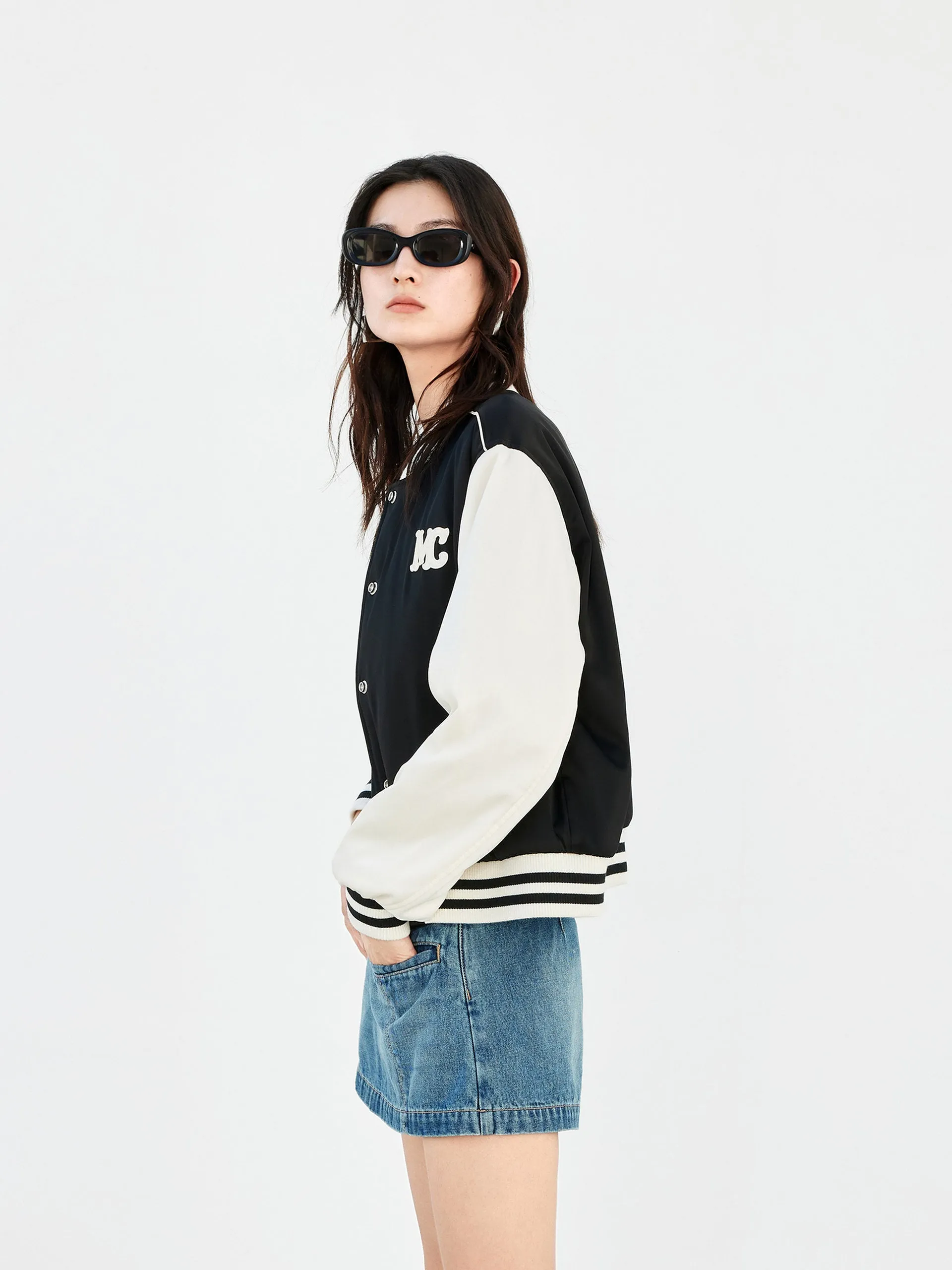 Contrast Logo Baseball Jacket