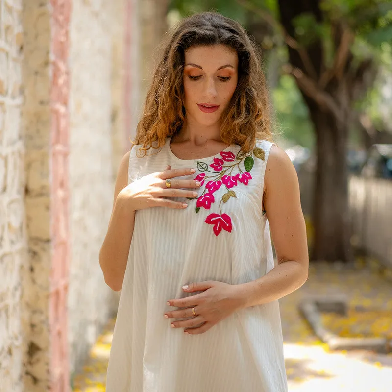 Cotton Embroidered Dress for Women | White | Floral