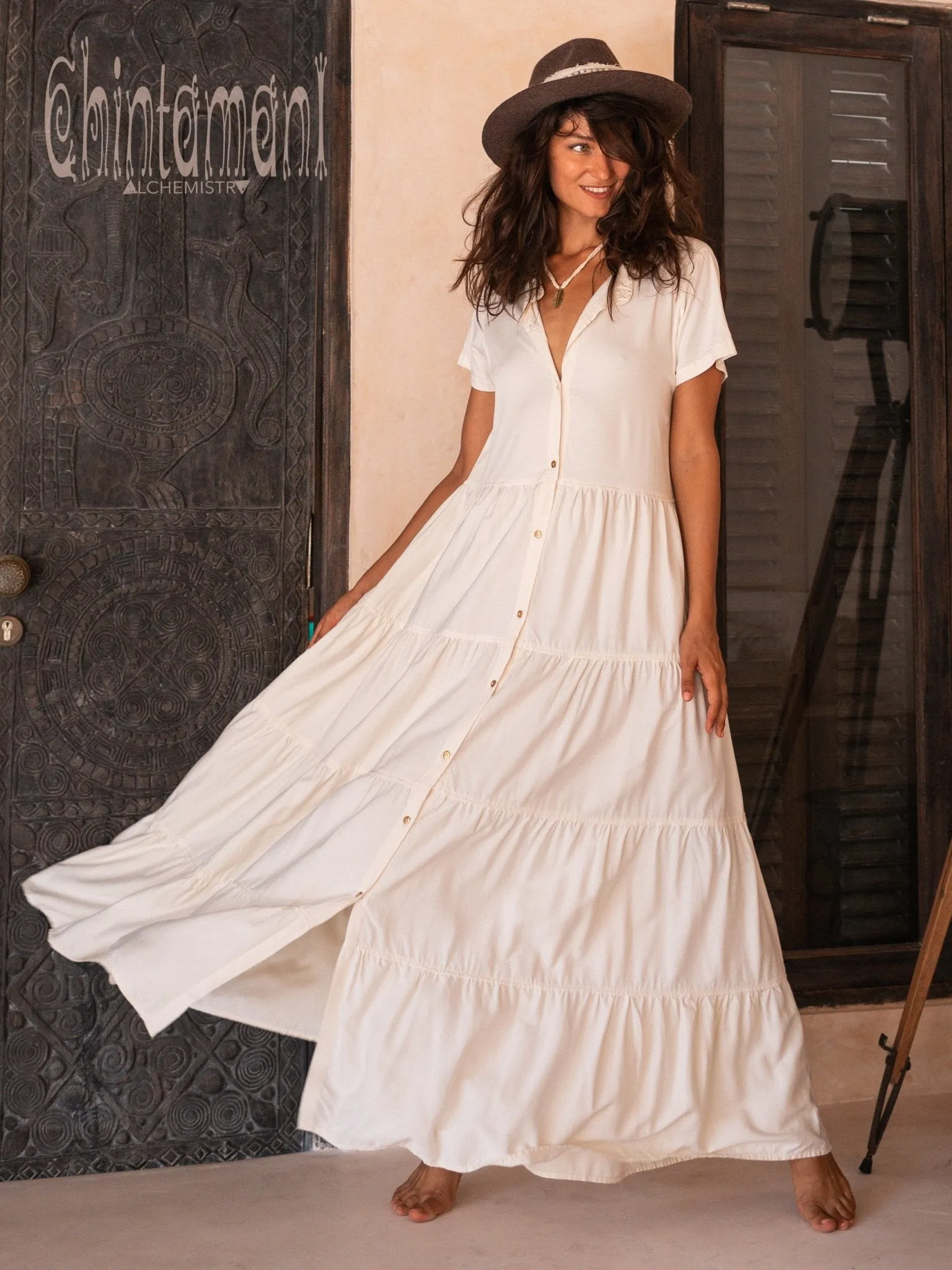 Cotton Maxi Shirt Dress / Off White