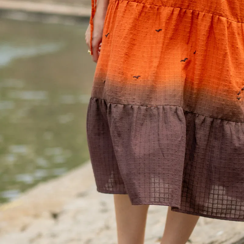 Cotton Ombre Dyed Midi Dress | Orange