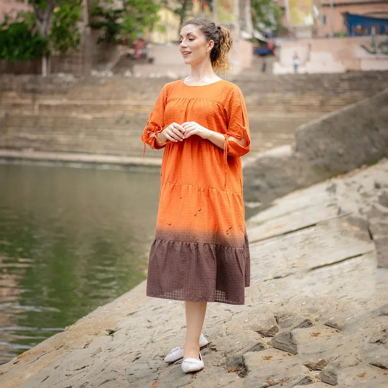 Cotton Ombre Dyed Midi Dress | Orange