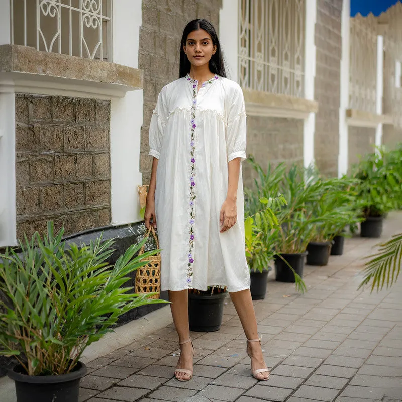 Cotton White Dress for Women | Hand Embroidered