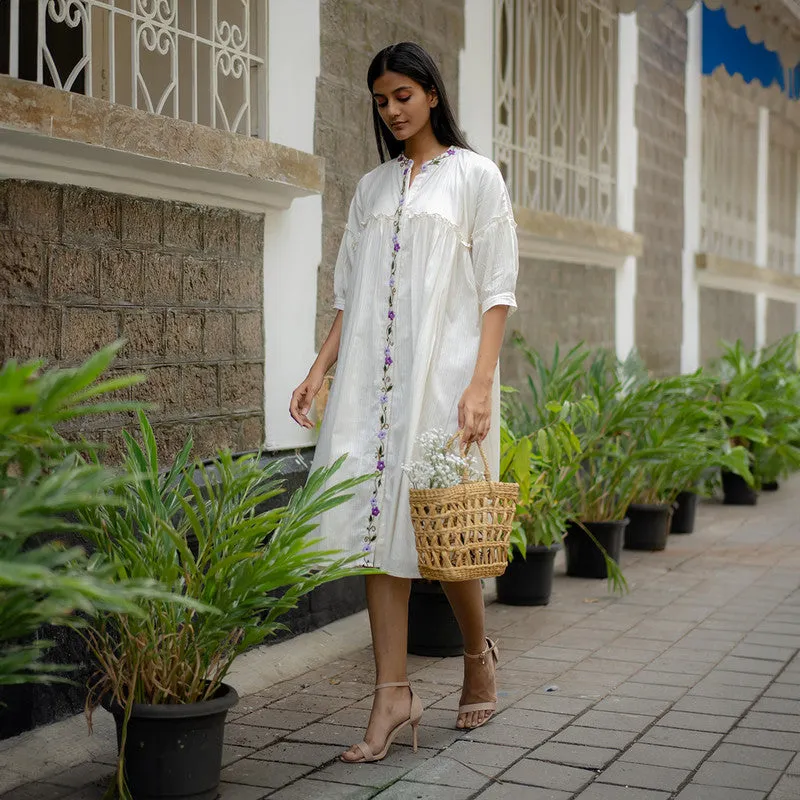 Cotton White Dress for Women | Hand Embroidered