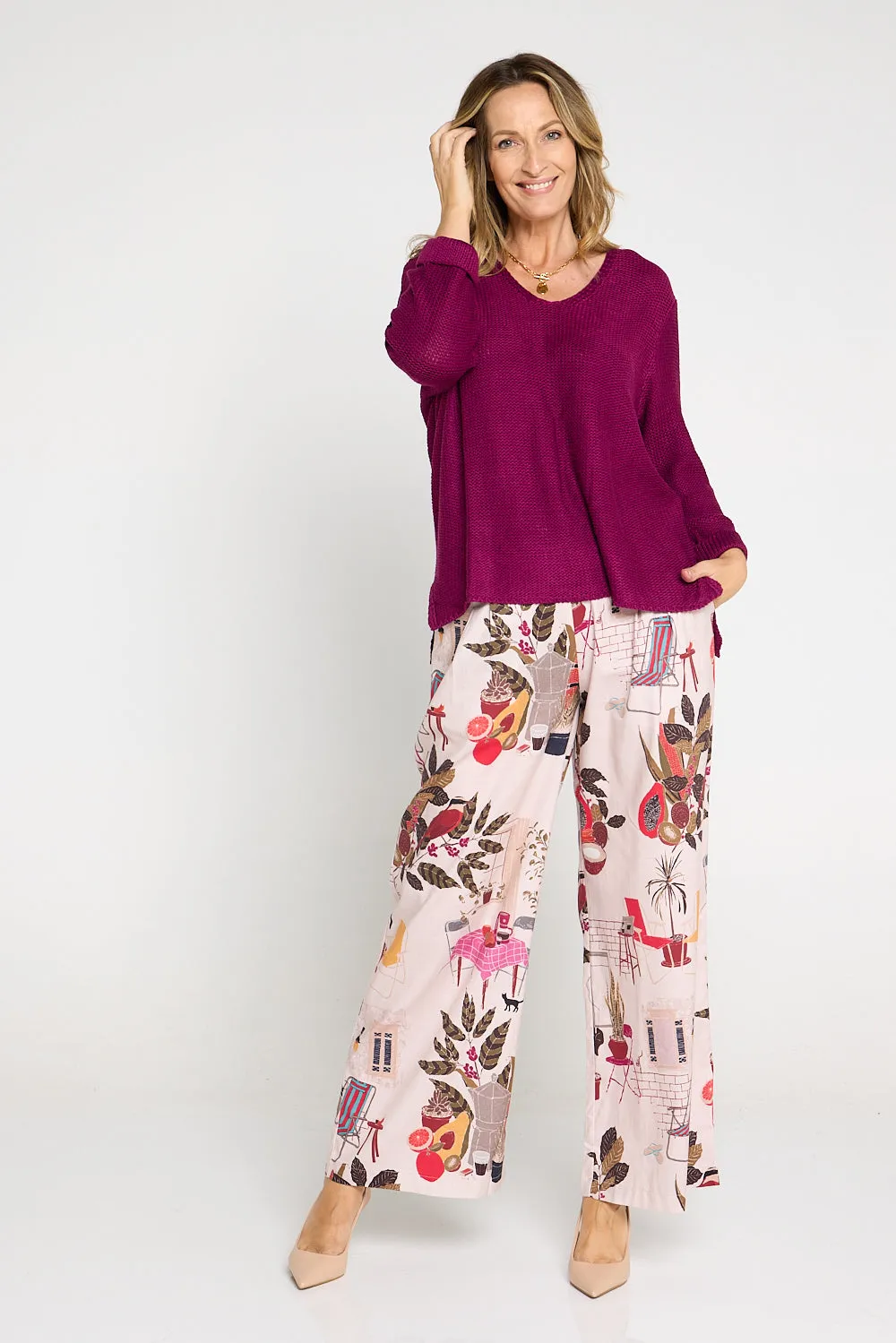 Daria Wide Leg Pants - Pink Tea Time