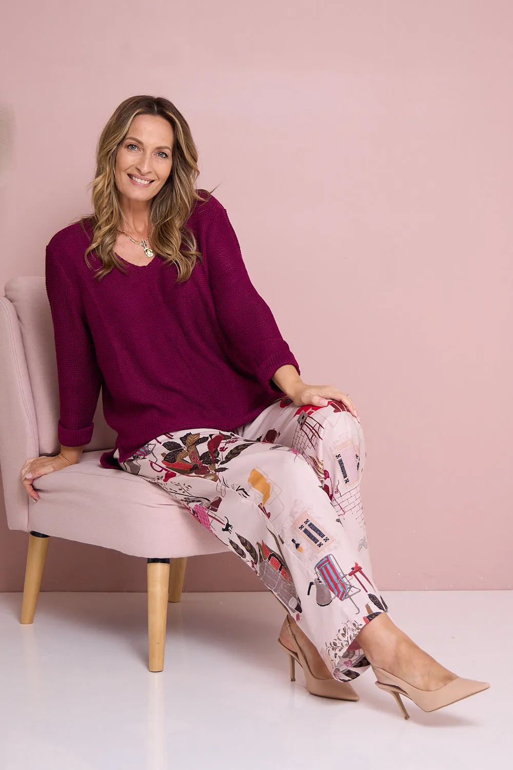 Daria Wide Leg Pants - Pink Tea Time